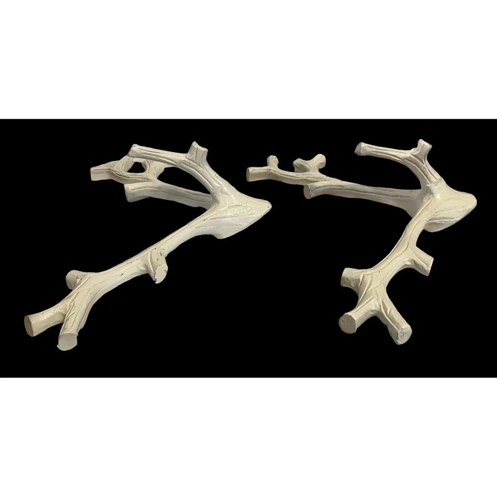 VTG 2 White Cast Iron Antlers Wall Mounted Holiday Rustic Decor Lodge Hunter SET